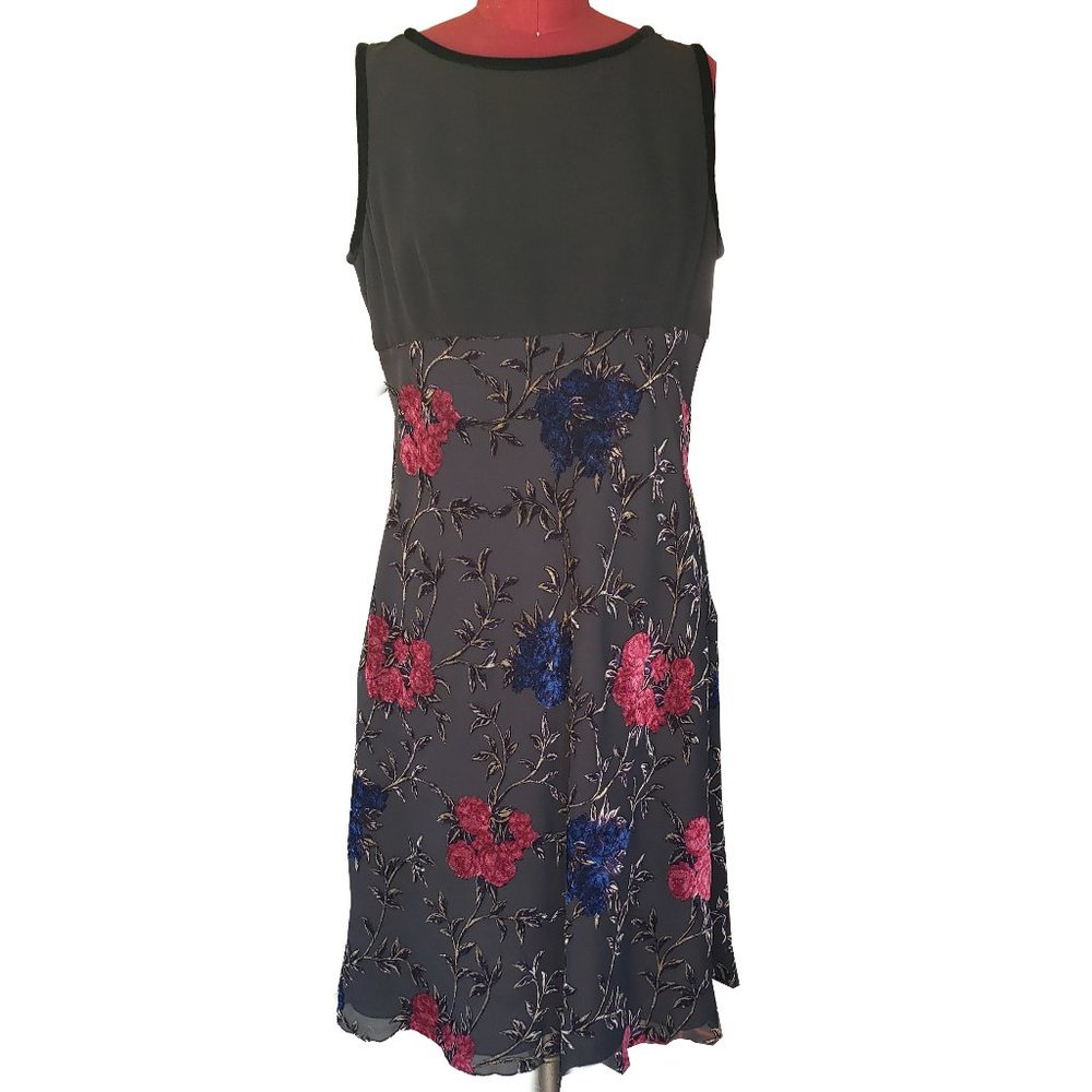 Vintage 90s Emanuel Ungaro Dress Black Floral Burnout Velvet Sleeveless Medium